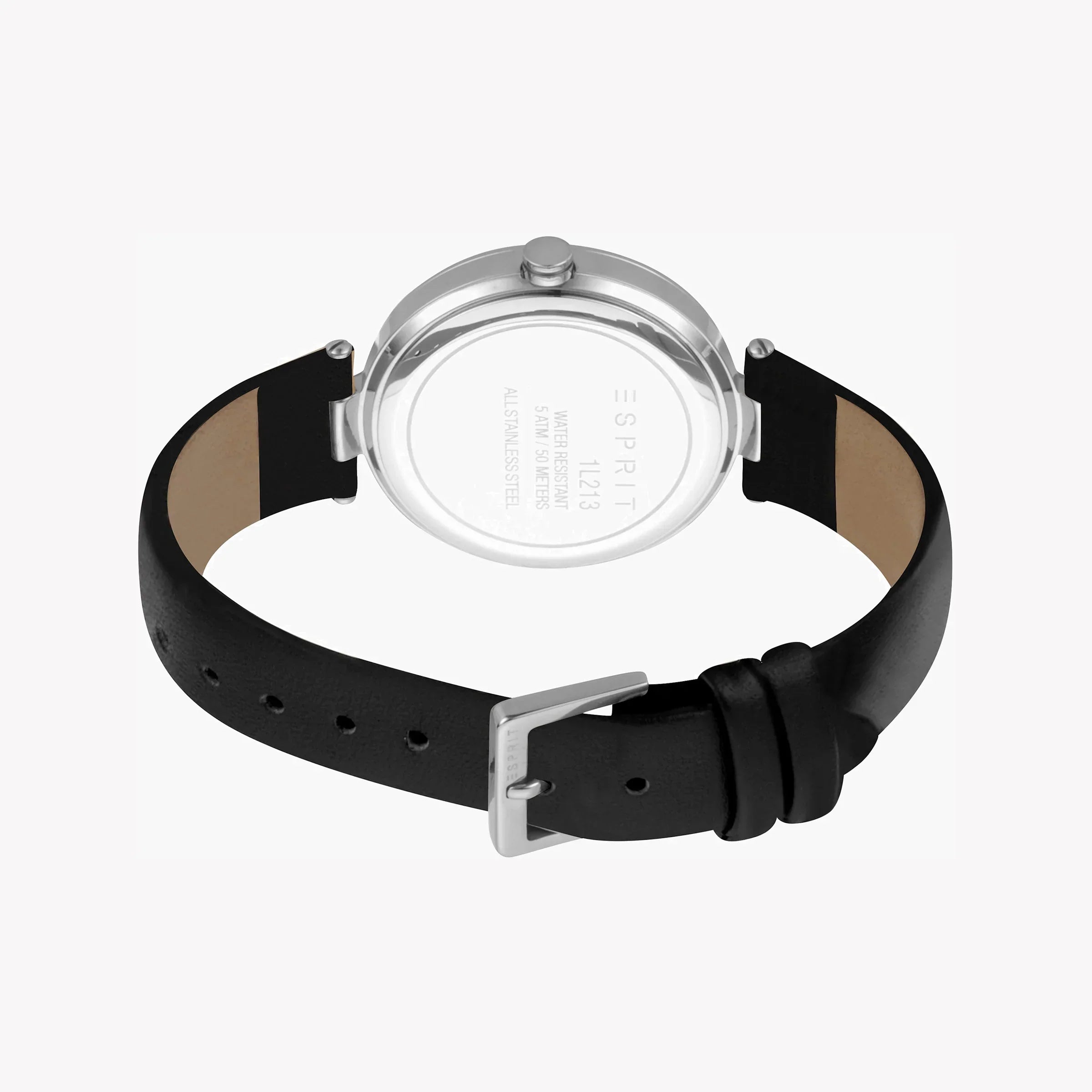 Esprit Women's Black Leather Watch, White Mother Of Pearls Dial | Es1l193m0025