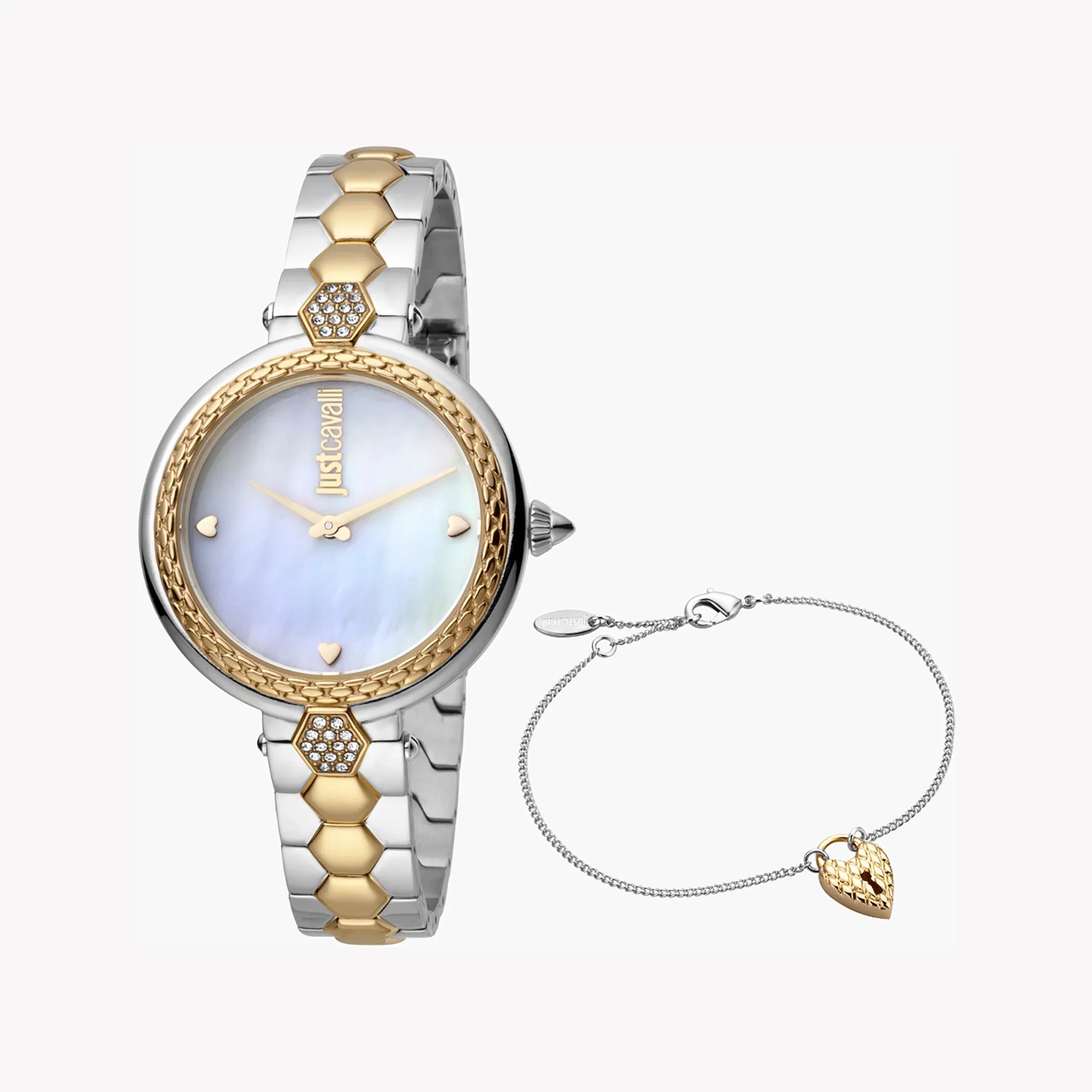 Just Cavalli Women's Silver & Gold Watch, White Dial | Jc1l128m0595