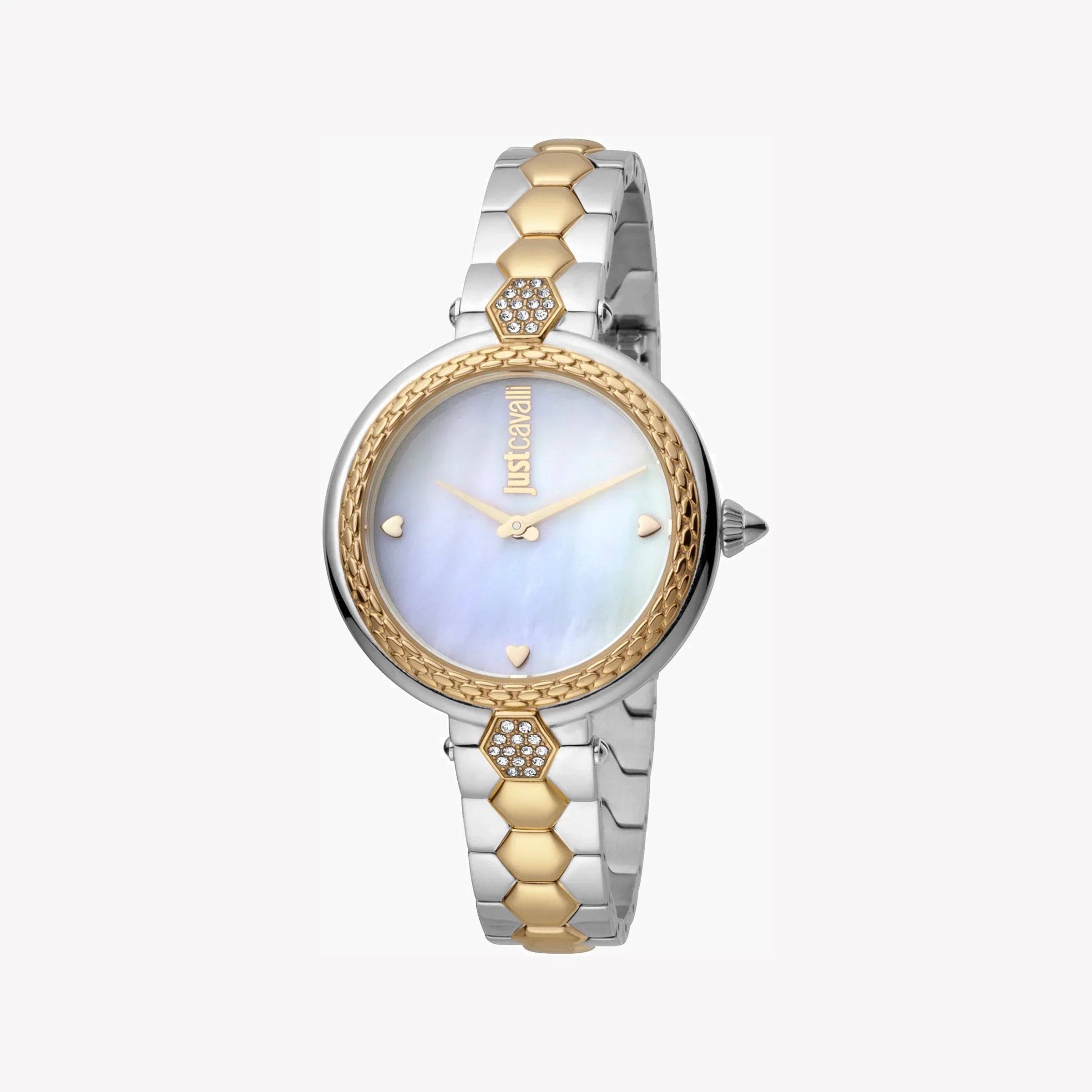 Just Cavalli Women's Silver & Gold Watch, White Dial | Jc1l128m0595