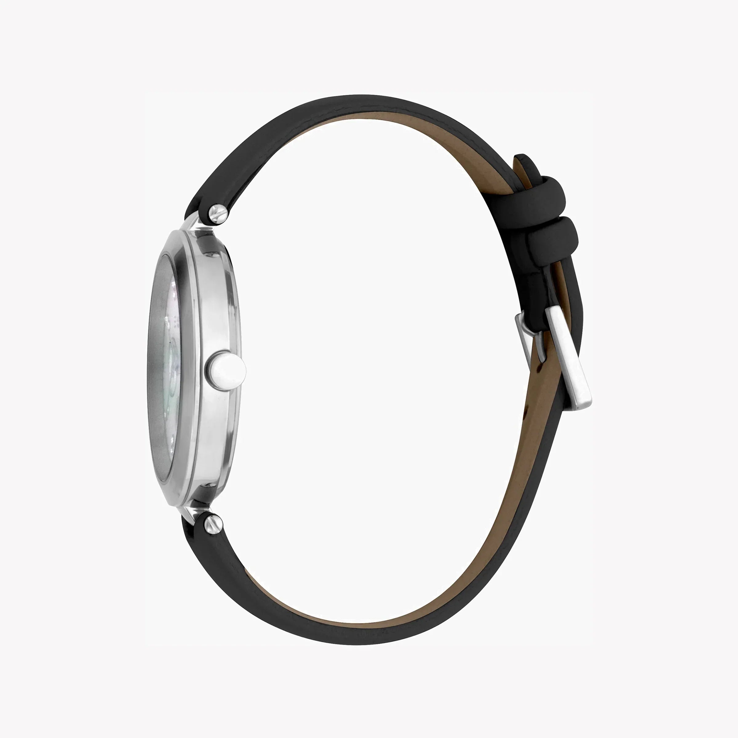 Esprit Women's Black Leather Watch, White Mother Of Pearls Dial | Es1l193m0025